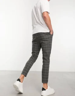 Suits & Tailoring*DESIGN Tapered Wool Mix Smart Trousers In Window Check Charcoal