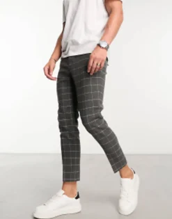 Suits & Tailoring*DESIGN Tapered Wool Mix Smart Trousers In Window Check Charcoal