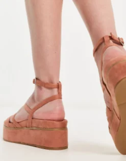 Flat Sandals*DESIGN Taurus Strappy Flatform Sandals In Beige