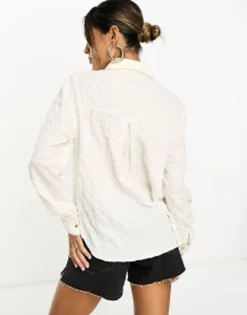 Shirts*DESIGN Textured Relaxed Button Through Shirt In White