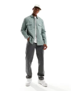 Tall*DESIGN Twill Zip Through Shacket In Sage Green
