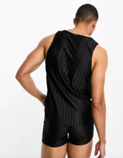 Underwear*DESIGN Underwear Set With Vest And Trunk In Striped Mesh In Black