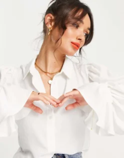 Shirts*DESIGN Volume Sleeved Soft Shirt With Ruffle Cuffs In Ivory