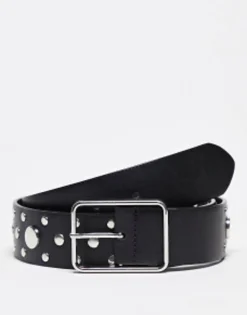 Belts*DESIGN Waist And Hip Jeans Belt With Studding And Square Buckle Black