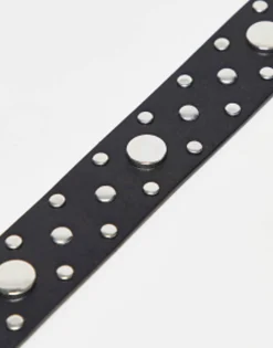Belts*DESIGN Waist And Hip Jeans Belt With Studding And Square Buckle Black