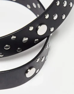 Belts*DESIGN Waist And Hip Jeans Belt With Studding And Square Buckle Black