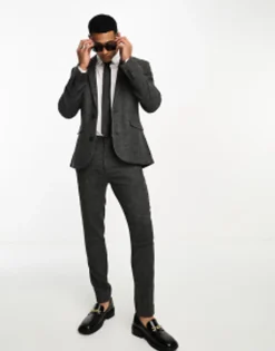 Suits & Tailoring*DESIGN Wedding Super Skinny Wool Mix Puppytooth Suit In Charcoal