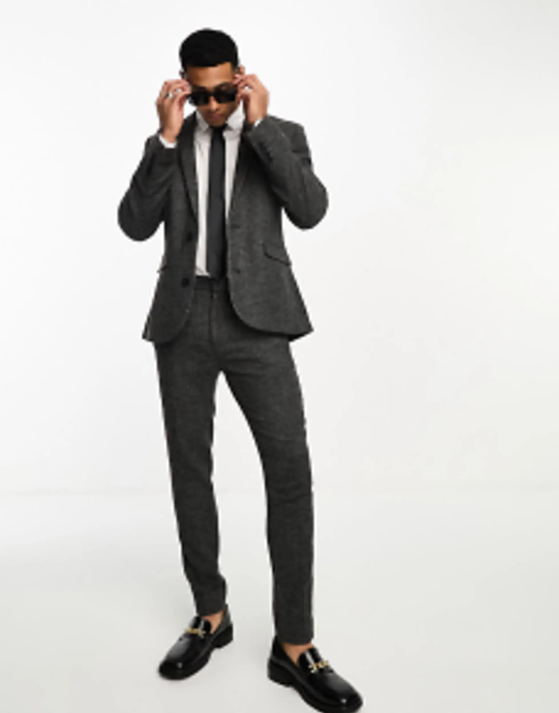 Suits & Tailoring*DESIGN Wedding Super Skinny Wool Mix Puppytooth Suit In Charcoal