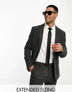 Suits & Tailoring*DESIGN Wedding Super Skinny Wool Mix Puppytooth Suit In Charcoal