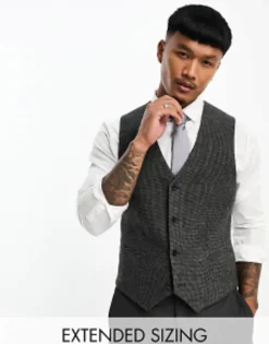 Suits & Tailoring*DESIGN Wedding Super Skinny Wool Mix Puppytooth Suit In Charcoal