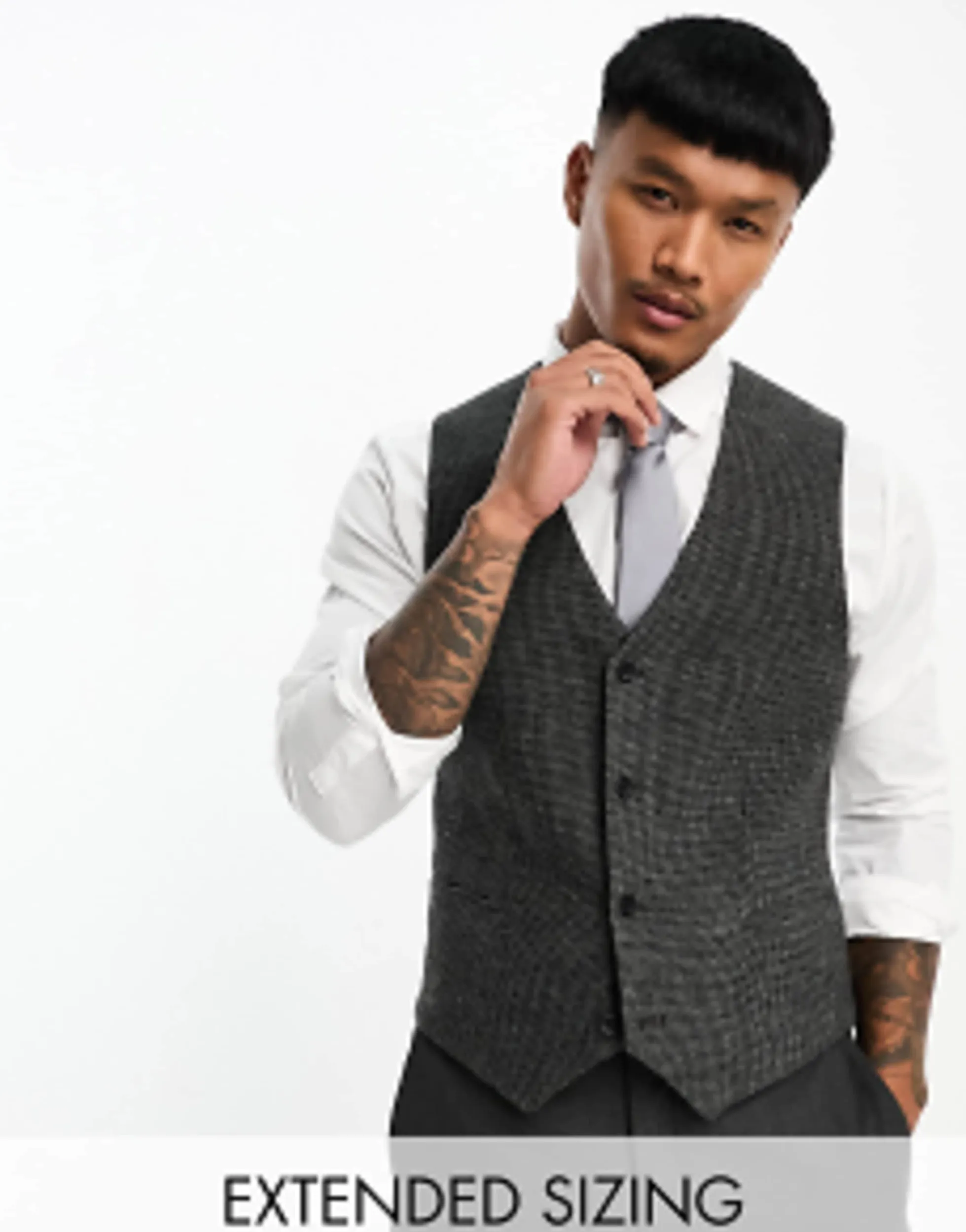 Suits & Tailoring*DESIGN Wedding Super Skinny Wool Mix Puppytooth Suit In Charcoal
