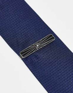 Ties*DESIGN Wedding Tie Bar With Black Enamel And Crystal Star Detail In Tone Silver