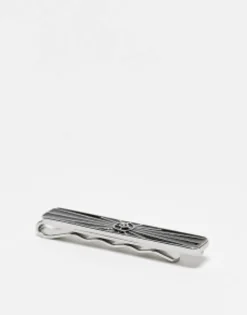 Ties*DESIGN Wedding Tie Bar With Black Enamel And Crystal Star Detail In Tone Silver