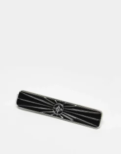Ties*DESIGN Wedding Tie Bar With Black Enamel And Crystal Star Detail In Tone Silver
