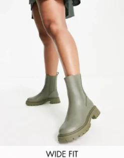 Chelsea Boots*DESIGN Wide Fit Alfie Chunky Chelsea Boots In Khaki