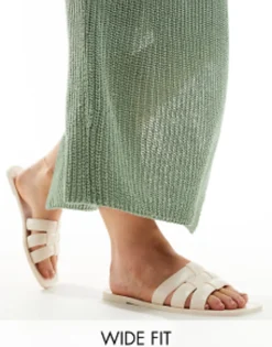 Flat Sandals*DESIGN Wide Fit Fame Woven Jelly Flat Sandals In Beige