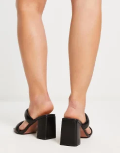 Sandals*DESIGN Wide Fit Height Padded Mid Heeled Mules In Black