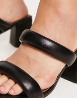 Sandals*DESIGN Wide Fit Height Padded Mid Heeled Mules In Black