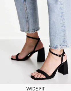Sandals*DESIGN Wide Fit Hilton Barely There Block Heeled Sandals In Black