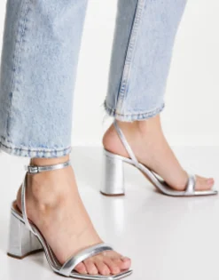 Sandals*DESIGN Wide Fit Hilton Barely There Block Heeled Sandals In Silver