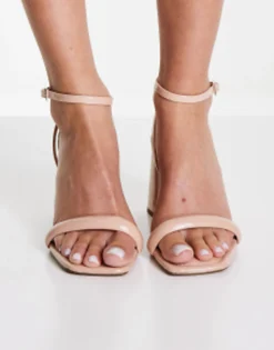 Sandals*DESIGN Wide Fit Hilton Barely There Block Heeled Sandals In Beige Beige Patent