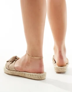 Flat Sandals*DESIGN Wide Fit Jade Knotted Espadrille Mules In Gold