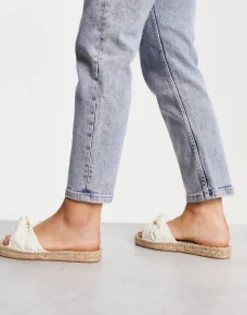 Flat Sandals*DESIGN Wide Fit Jade Knotted Espadrille Mules In Natural