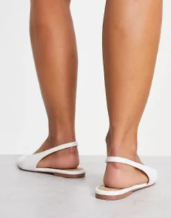 Flat Shoes*DESIGN Wide Fit Lala Slingback Ballet Flats In White Lizard
