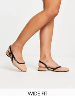 Flat Shoes*DESIGN Wide Fit Latte Round Toe Slingback Ballet In Beige