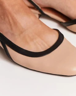Flat Shoes*DESIGN Wide Fit Latte Round Toe Slingback Ballet In Beige