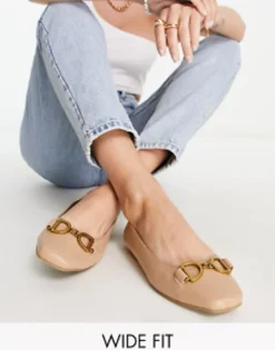 Flat Shoes*DESIGN Wide Fit Leighton Square Toe Ballet Flats In Beige