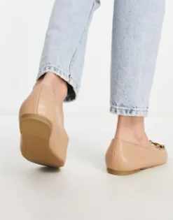 Flat Shoes*DESIGN Wide Fit Leighton Square Toe Ballet Flats In Beige