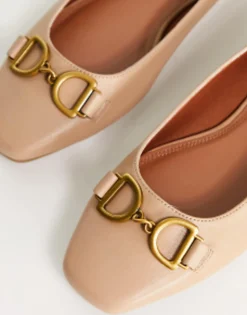 Flat Shoes*DESIGN Wide Fit Leighton Square Toe Ballet Flats In Beige