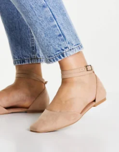 Flat Shoes*DESIGN Wide Fit Lift Ballet Flats In Beige