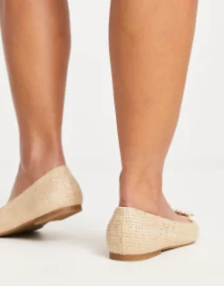 Flat Shoes*DESIGN Wide Fit Lola Faux Pearl Pointed Ballet Flats In Natural Natural Fabrication