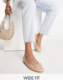 Flat Shoes*DESIGN Wide Fit Lullaby Bow Ballet In Beige