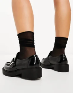 Loafers*DESIGN Wide Fit Magnolia Side Buckle Loafer In Black