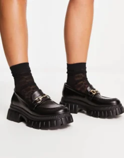 Loafers*DESIGN Wide Fit Magnus Chunky Loafers In Black