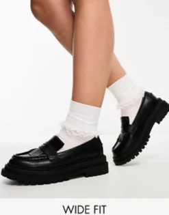 Loafers*DESIGN Wide Fit Majesty Chunky Fringe Loafer In Black