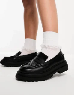 Loafers*DESIGN Wide Fit Majesty Chunky Fringe Loafer In Black