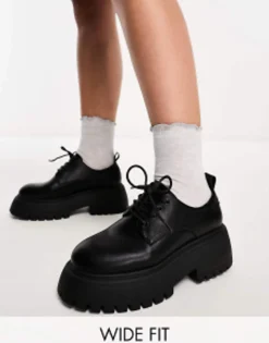 Loafers*DESIGN Wide Fit Mars Lace Up Loafer In Black