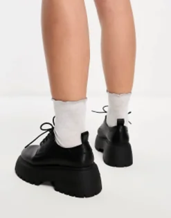 Loafers*DESIGN Wide Fit Mars Lace Up Loafer In Black
