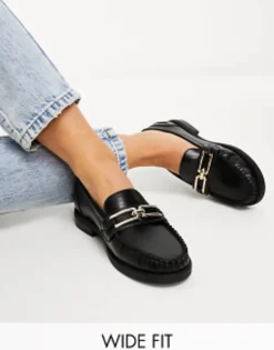 Loafers*DESIGN Wide Fit Melodic Slim Loafer With Chain In Black