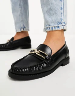 Loafers*DESIGN Wide Fit Melodic Slim Loafer With Chain In Black