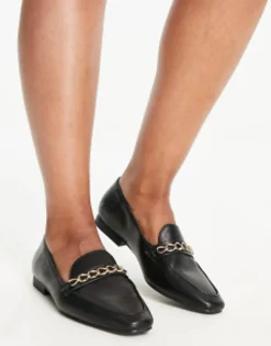 Loafers*DESIGN Wide Fit Mingle Chain Loafers In Black