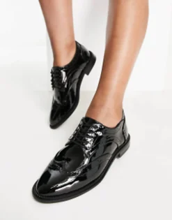Flat Shoes*DESIGN Wide Fit More Flat Lace Up Shoes In Black