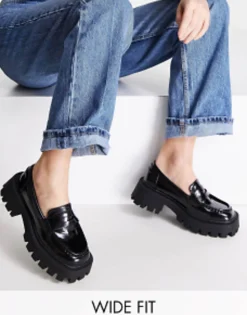 Loafers*DESIGN Wide Fit Mulled Chunky Loafer In Black