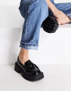 Loafers*DESIGN Wide Fit Mulled Chunky Loafer In Black
