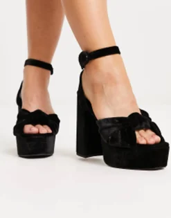 Sandals*DESIGN Wide Fit Natia Knotted Platform Heeled Sandals In Black Black Velvet