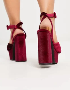 Sandals*DESIGN Wide Fit Natia Knotted Platform Heeled Sandals In Burgundy Burgundy Velvet